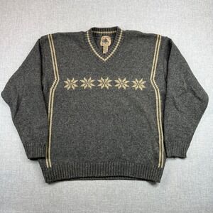 VTG 90s Quest Unlimited Wool Blend Nordic Snowflake Sweater Men L Gray Canada